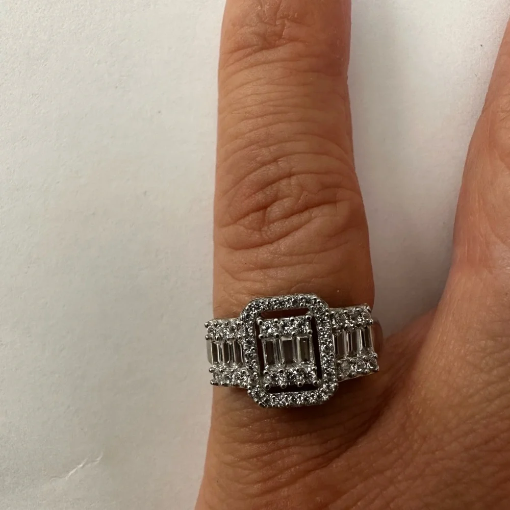925 Silver baguette cubic zirconia cz ring trending round and rectangle shape